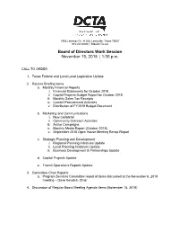 Board of Directors Work Session November 15, 2018 1:30 P.M