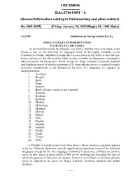 Lok Sabha ------Bulletin Part – Ii