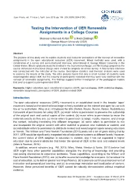 Testing the Intervention of OER Renewable Assignments in a College Course