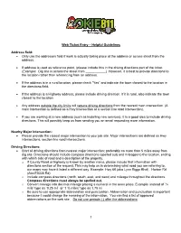 Web Ticket Entry – Helpful Guidelines Address Field