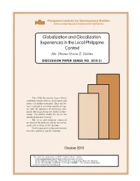 Globalization and Glocalization: Experiences in the Local Philippine Context Ma