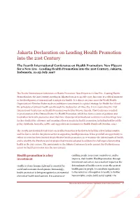 Jakarta Declaration on Leading Health Promotion Into the 21St Century
