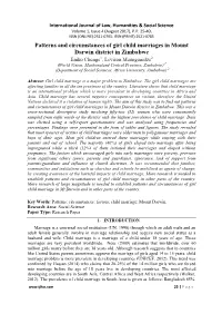 Patterns and Circumstances of Girl Child Marriages in Mount Darwin