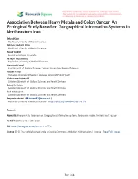 Association Between Heavy Metals and Colon Cancer: an Ecological Study Based on Geographical Information Systems in Northeastern Iran