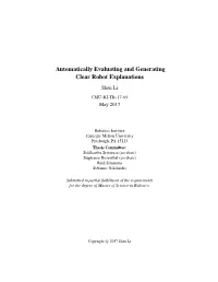 Automatically Evaluating Andgenerating Clear Robotexplanations