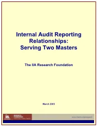 Internal Audit Reporting Relationships: Serving Two Masters