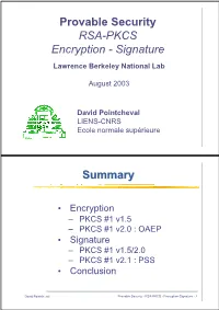 Provable Security RSA-PKCS Encryption - Signature