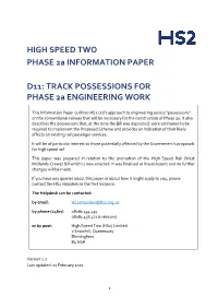 TRACK POSSESSIONS for PHASE 2A ENGINEERING WORK