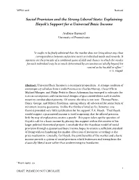 Social Provision and the Strong Liberal State: Explaining Hayek’S Support for a Universal Basic Income