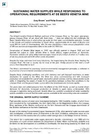 Sustaining Water Supplies While Responding to Operational Requirements at De Beers Venetia Mine