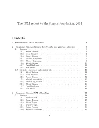 The IUM Report to the Simons Foundation, 2014