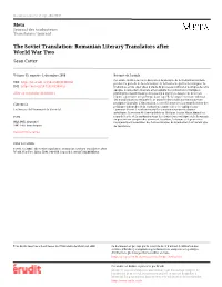 The Soviet Translation: Romanian Literary Translators After World War Two Sean Cotter