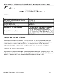 Record of Site Condition # 217569 Record of Site