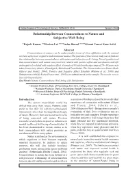 Relationship Between Connectedness to Nature and Subjective Well–Being