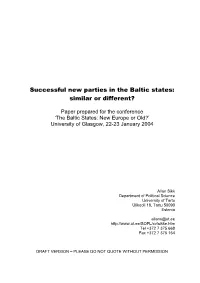 Successful New Parties in the Baltic States: Similar Or Different?