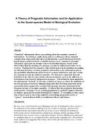 A Theory of Pragmatic Information and Its Application to the Quasi-Species Model of Biological Evolution