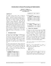 Introduction to Query Processing and Optimization