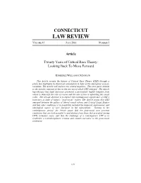 Twenty Years of Critical Race Theory: Looking Back to Move Forward