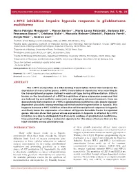C-MYC Inhibition Impairs Hypoxia Response in Glioblastoma Multiforme
