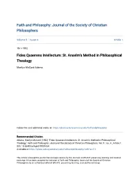 Fides Quaerens Intellectum: St. Anselm's Method in Philosophical Theology