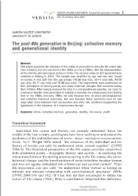 The Post-80S Generation in Beijing: Collective Memory and Generational Identity