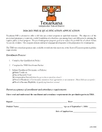 2020-2021 Pre-K Qualification Application