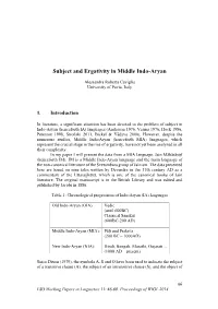 Subject and Ergativity in Middle Indo-Aryan