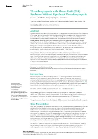 (TAR) Syndrome Without Significant Thrombocytopenia