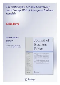 The Nestlé Infant Formula Controversy and a Strange Web of Subsequent Business Scandals Colin Boyd