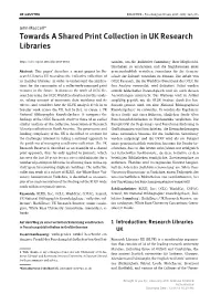 Towards a Shared Print Collection in UK Research Libraries