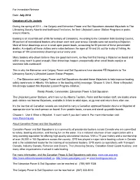 For Immediate Release Date: July 2014 Donation of Life Jackets During the Spring of 2014 – the Calgary and Edmonton Power