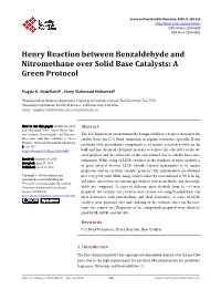 Henry Reaction Between Benzaldehyde and Nitromethane Over Solid Base Catalysts: a Green Protocol