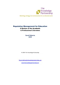 Reputation and Its Management in Education