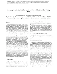 Learning by Imitation, Reinforcement and Verbal Rules in Problem-Solving Tasks