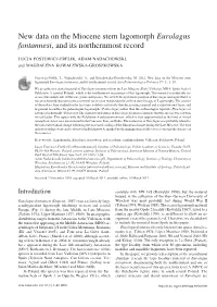New Data on the Miocene Stem Lagomorph Eurolagus Fontannesi, and Its Northernmost Record