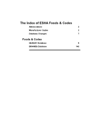 The Index of ESHA Foods & Codes