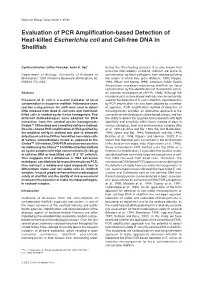 Evaluation of PCR Amplification-Based Detection of Heat-Killed Escherichia Coli and Cell-Free DNA in Shellfish