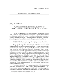 Factors of Migratory Movements of Population of Montenegro in Xix Century
