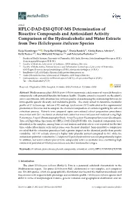 HPLC-DAD-ESI-QTOF-MS Determination of Bioactive Compounds and Antioxidant Activity Comparison of the Hydroalcoholic and Water Ex