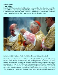 Nova Et Vetera from 30Days Benedict XVI Has Signed and Published the Document That Liberalizes the Use of the Roman Missal Edited by Pope John XXIII in 1962