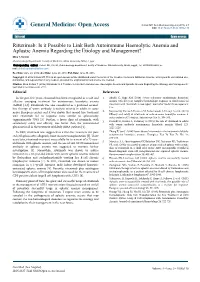 Rituximab: Is It Possible to Link Both Autoimmune Haemolytic Anemia and Aplastic Anemia Regarding the Etiology and Management? Mina T
