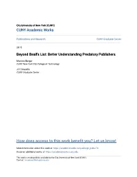 Beyond Beall's List: Better Understanding Predatory Publishers