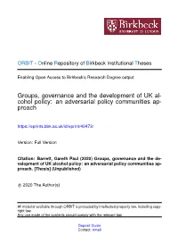 Groups, Governance and the Development of UK Al- Cohol Policy: an Adversarial Policy Communities Ap- Proach
