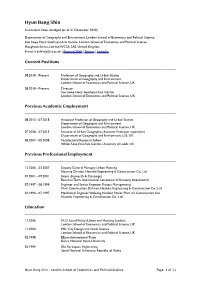 Hyun Bang Shin Curriculum Vitae, Abridged (As of 31 December 2020)