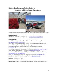 Linking Desalinization Technologies to Geothermal Greenhouse Operations