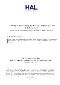 Teaching & Researching Big History: Exploring a New Scholarly Field