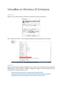 Virtualbox on Windows 10 Entreprise