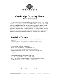Cambridge Catering Menu Winter-Spring 2021