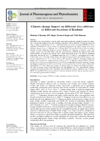 Climate Change Impact on Different Rice Cultivars at Different Locations Of