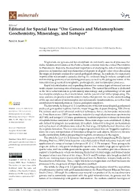 Editorial for Special Issue “Ore Genesis and Metamorphism: Geochemistry, Mineralogy, and Isotopes”